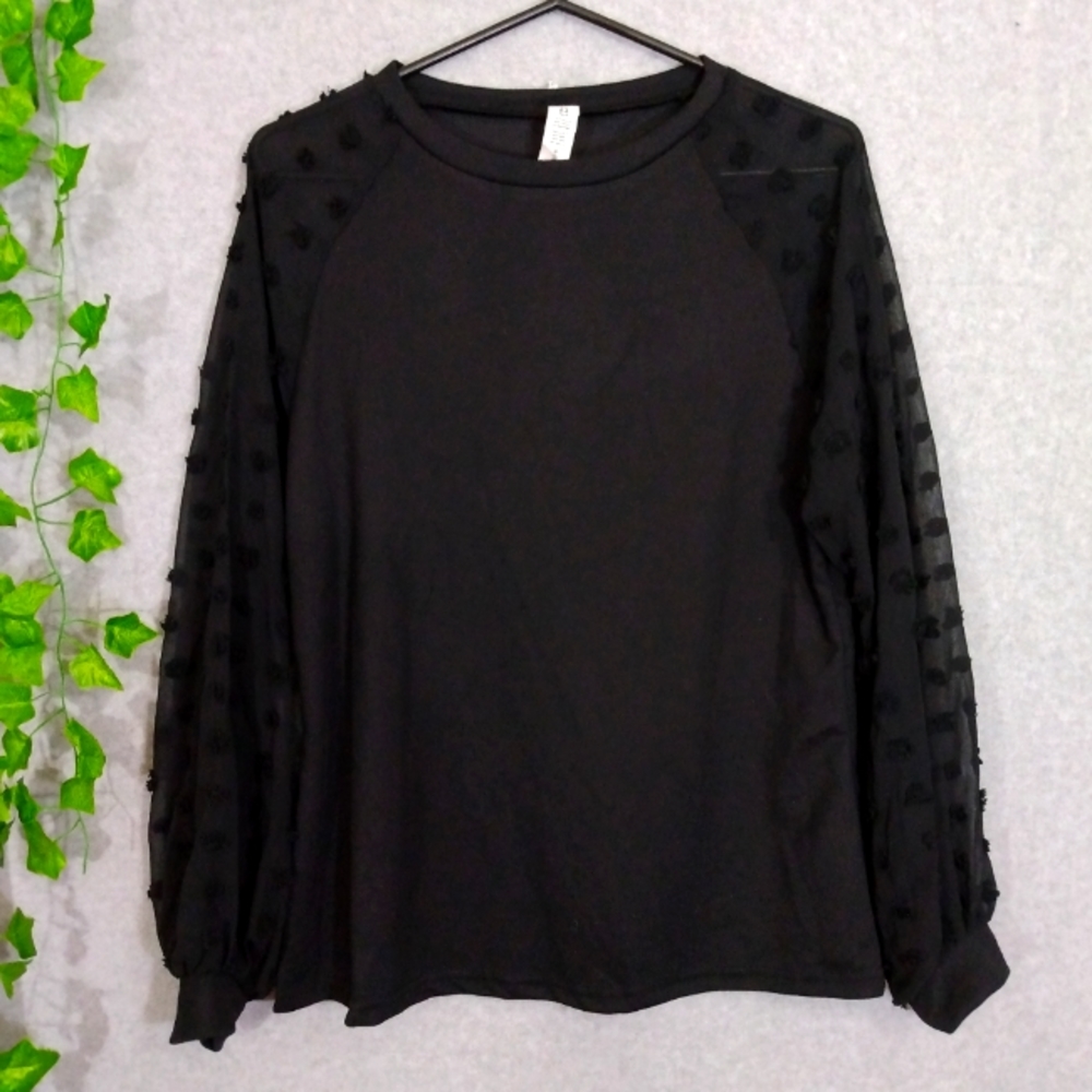 Women's top semi sheer sleeves textured large